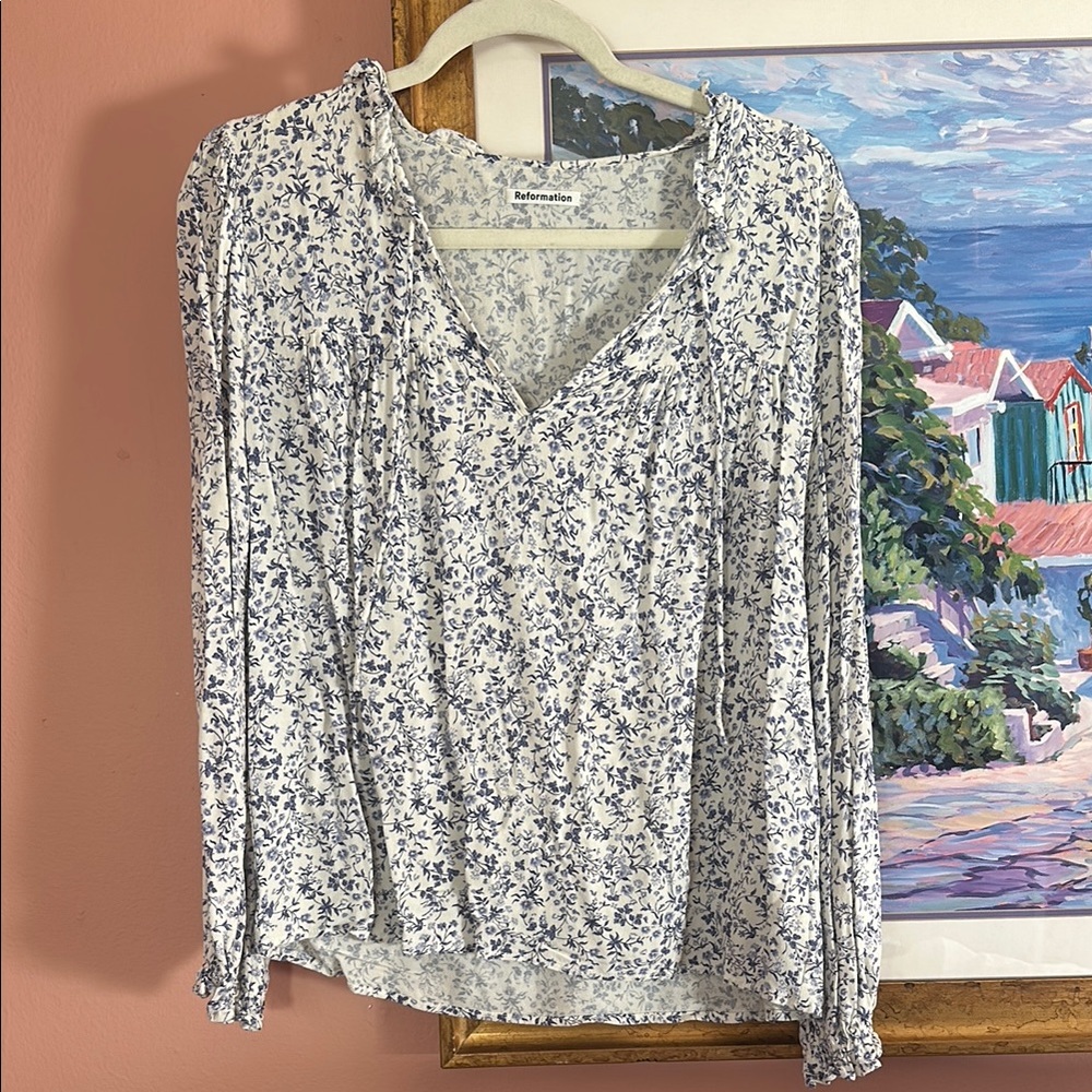 Anthropologie Blue Floral Blouse